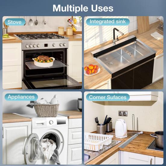 2 шт., нержавеющая сталь, заглушки для зазоров в плите, термостойкая защита для плиты, регулируемая длина, заполнитель зазоров в плите для кухонной духовки, комплект для отделки столешницы