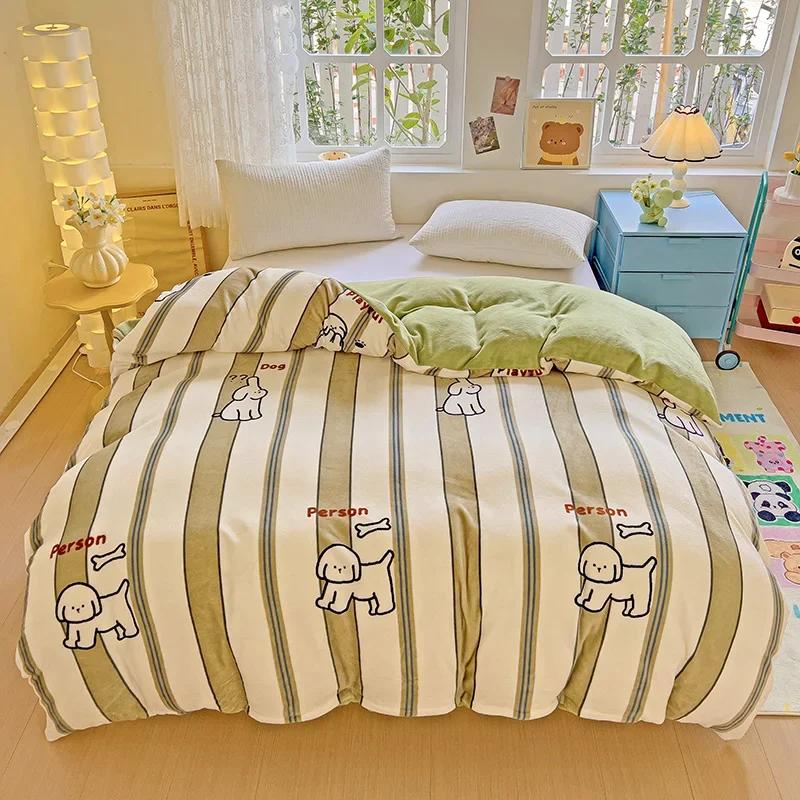 Milk Velvet Floral Duvet Cover, Ultra-Soft Cozy Warm Winter Reversible Plush Comforter Cover, 1 PC Botanical Flower Quilt Cover