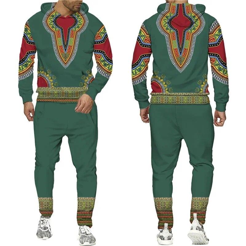 Африканский дашики, костюм с капюшоном, мужской повседневный 3D-принтер, толстовка в этническом стиле, брюки, комплекты для женщин, уличная одежда на заказ, спортивный костюм, пальто
