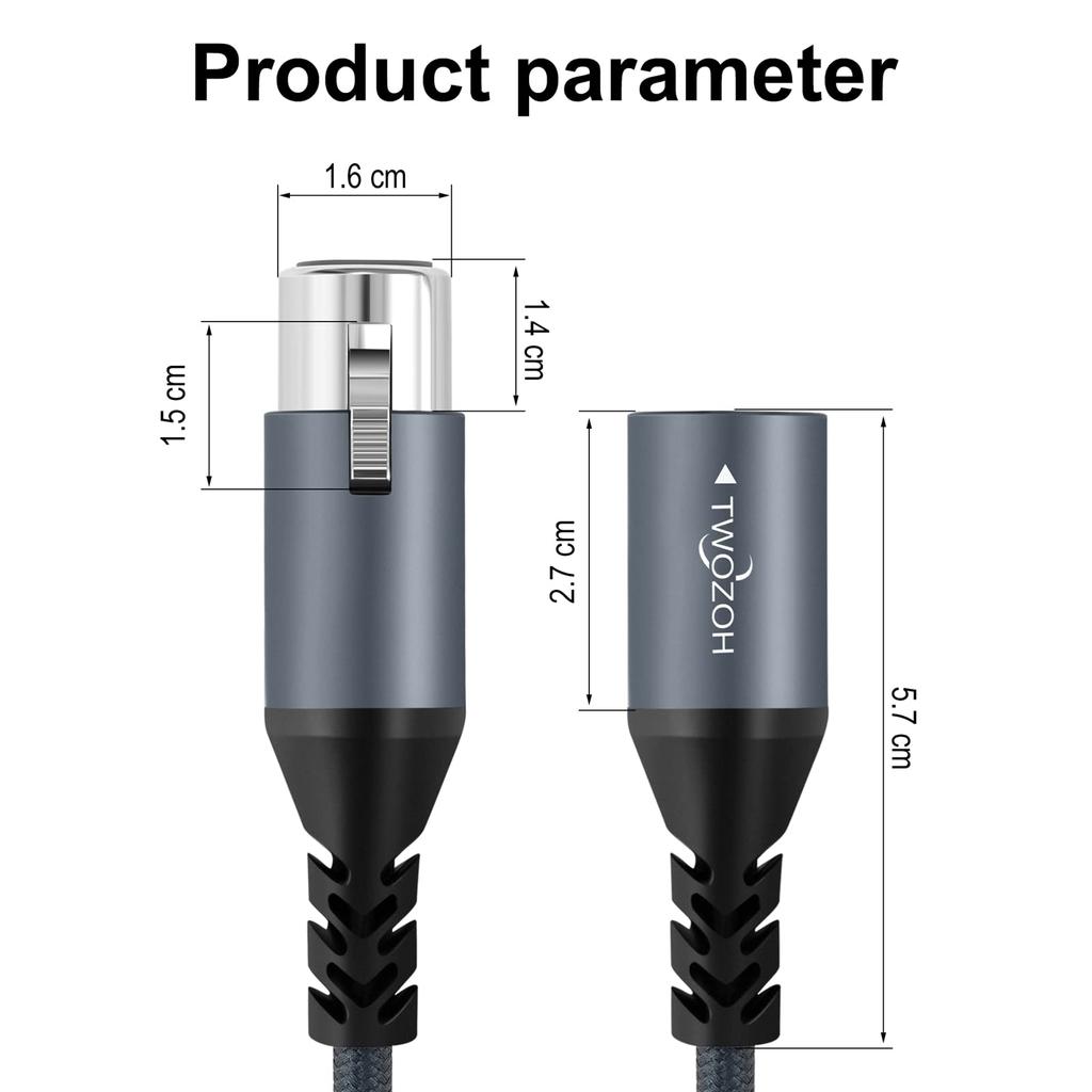 Twozoh Профессиональный XLR Кабель Плетеный Сбалансированный XLR Папа на XLR Маму HiFi Аудио Микрофонный Кабель Счет 0.3М 3-контактный (Квалифицированный Доступен)
