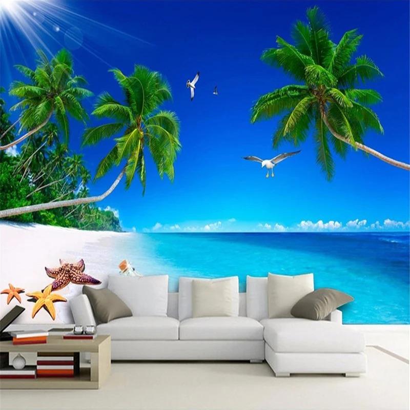 3D обои с видом на море, кокосовая скорлупа, пейзаж, настенная роспись, гостиная, телевизор, диван, спальня, 3D фрески