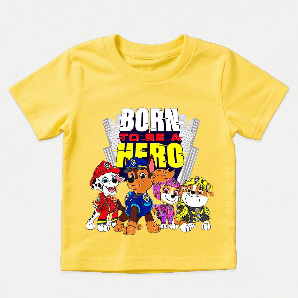 Paw Patrol Born to Be a Hero Cute Police Dogs Print Cotton T Shirt Kids Casual Summer Top Boys Girls Unisex Clothing