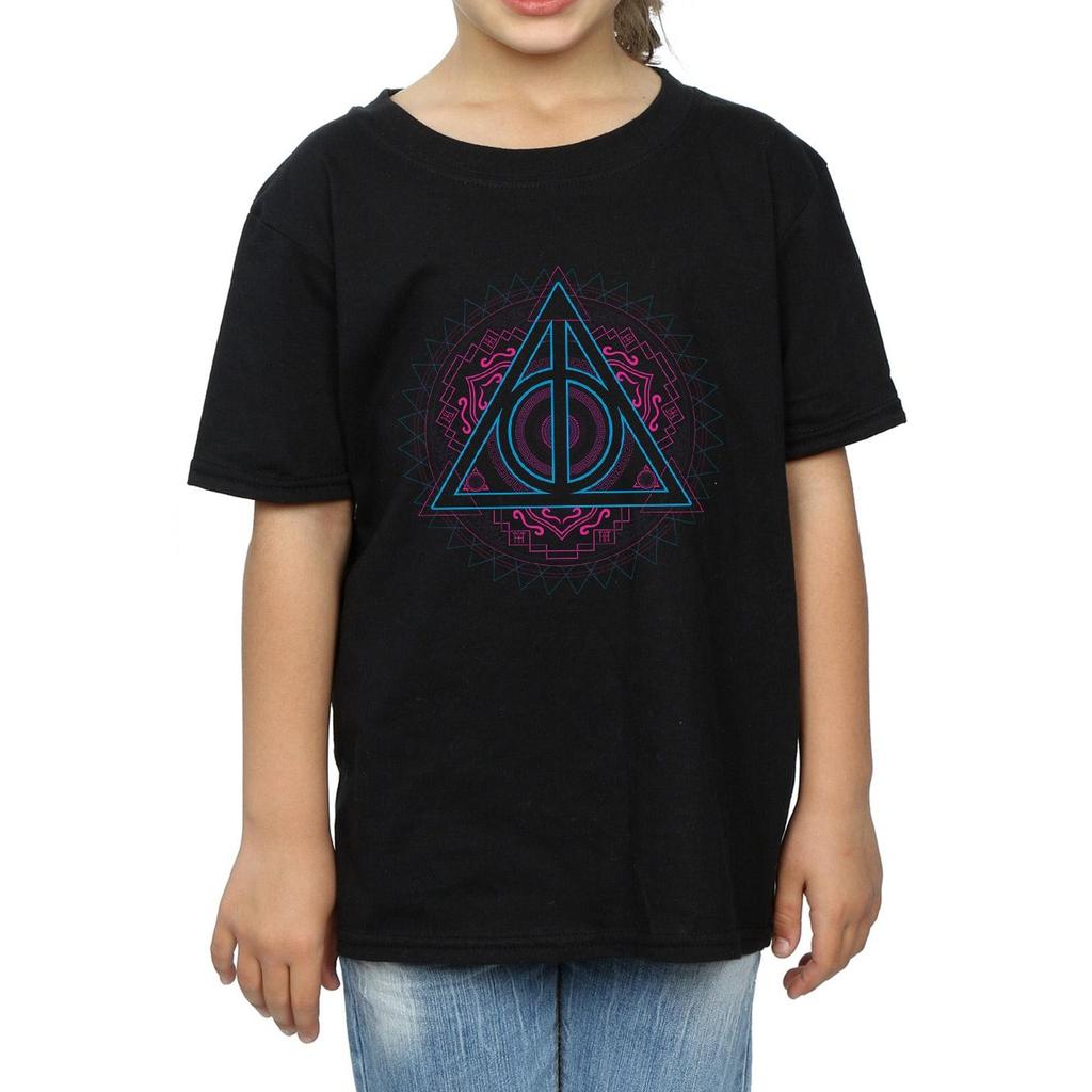 Harry Potter Girls Neon Deathly Hallows Cotton T-Shirt