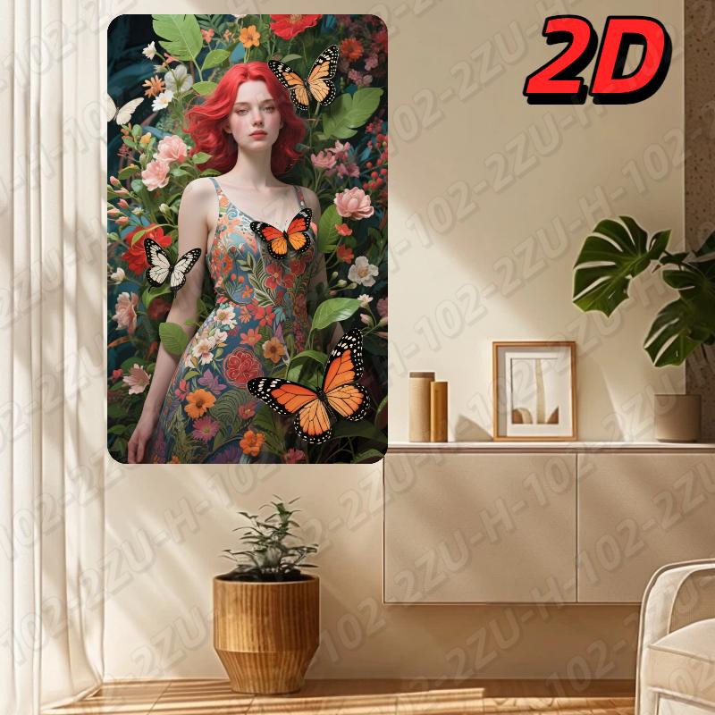 AIYISTYLE Wall Decor Floral Dress Butterfly Portrait Boho Nature Wall Art