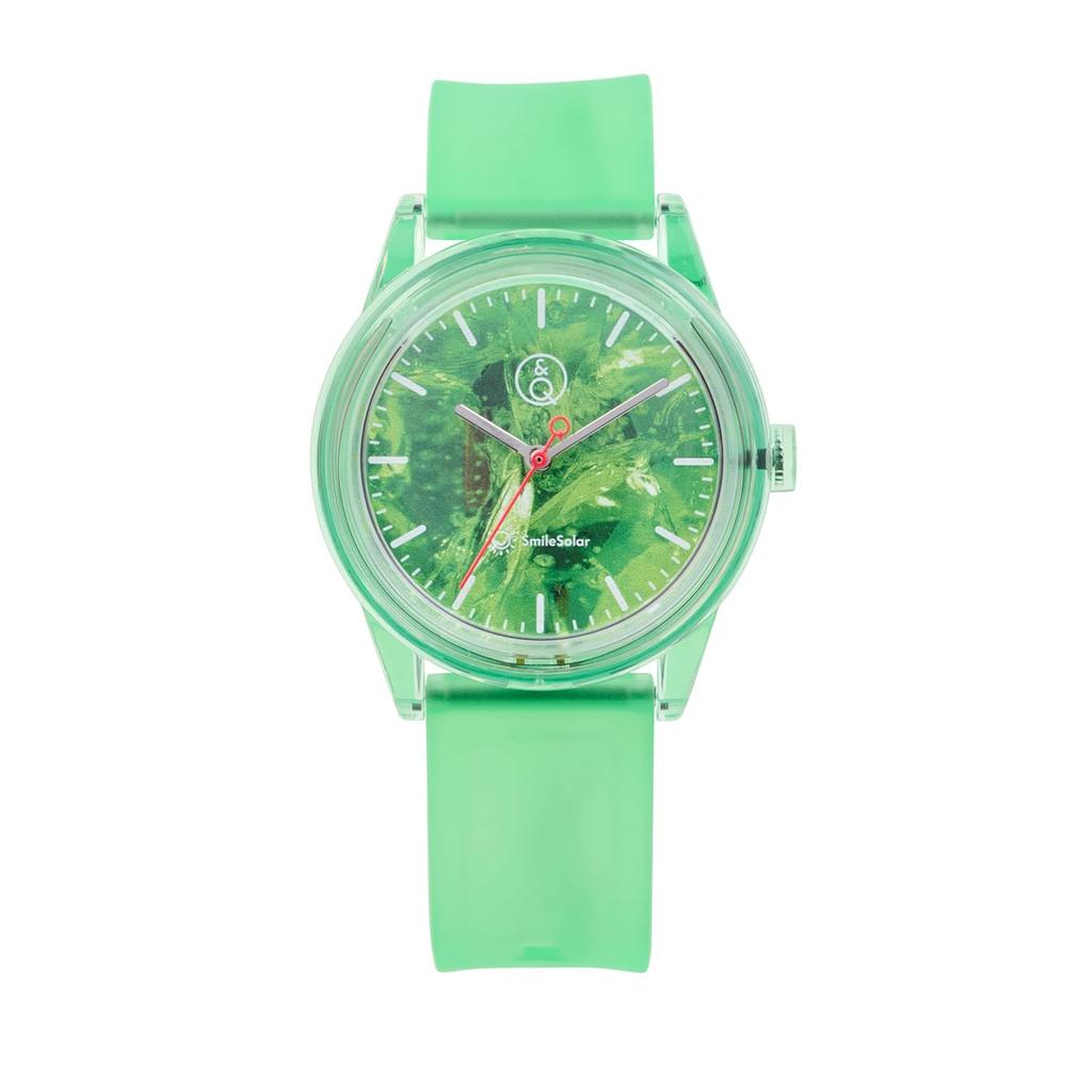 SmileSolar Solar Travel Cafe Collaboration Model Green Q&Q Watch, Analog, Solar, "Gensui" R02A-508VK,