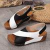 Women's Contrast Color Wedge Sandals, Peep Toe Slingback Soft Sole Shoes, Comfy Outdoor Summer Sandals
