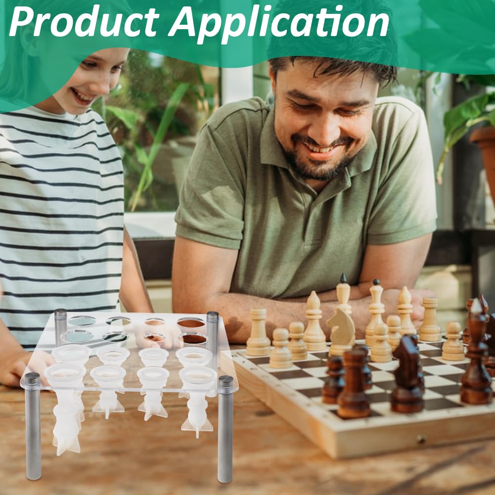 BENECREAT 1 Set International Chess Silicone Mold, DIY Chess Kit with Board and Pieces, Square Piece Stands, Resin Board Mold for Board Games and