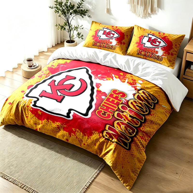 Kansas City Chiefs 3pc Duvet Cover Set Simple Modern Bedding Set Wrinkle Resistant Soft Fabric All Season Use a perfect gift
