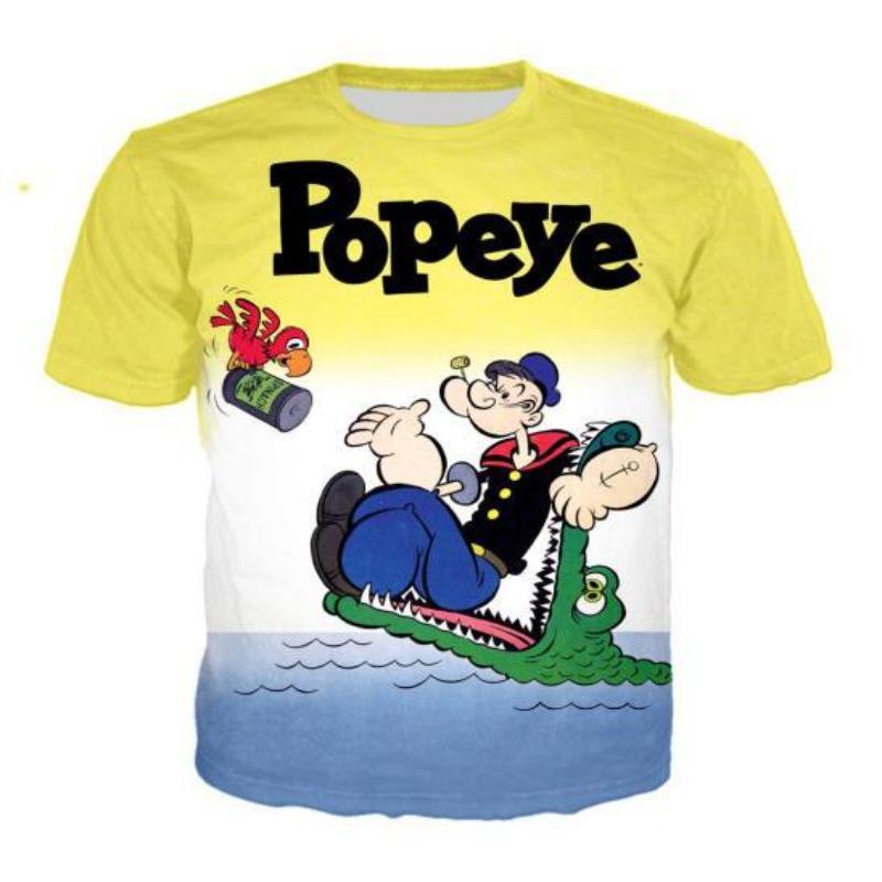 New Men's Comfortable Retro Short Sleeved Summer Fashion Popeye 3D Printed Casual Round Neck T-shirt