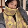 College Style Rhombus Polka Dot Scarf with Wool Scarf Imitation Cashmere Edge Contrasting Autumn and Winter Warm Shawl for Women