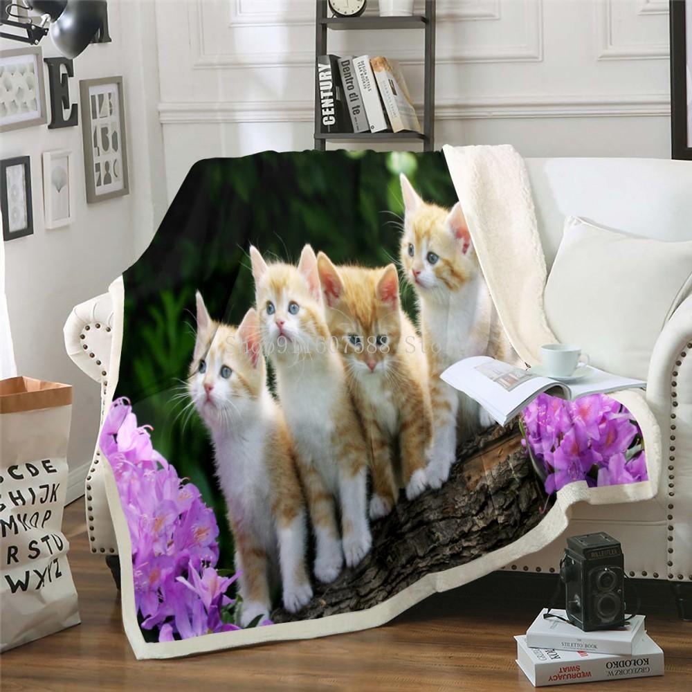 Милый спящий кот 3D-напечатанное шерстяное одеяло для пикника, очень толстое, модные простыни, кошки, домашнее животное, дети, шерпа, пледы