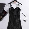 2025 Весна/Лето Европейский и Американский Стиль Сексуальное Кружевное Приталенное Платье на Бретелях-спагетти