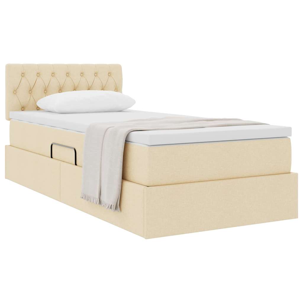 Storage Bed with Mattress Cream 90 x 200 cm Particleboard