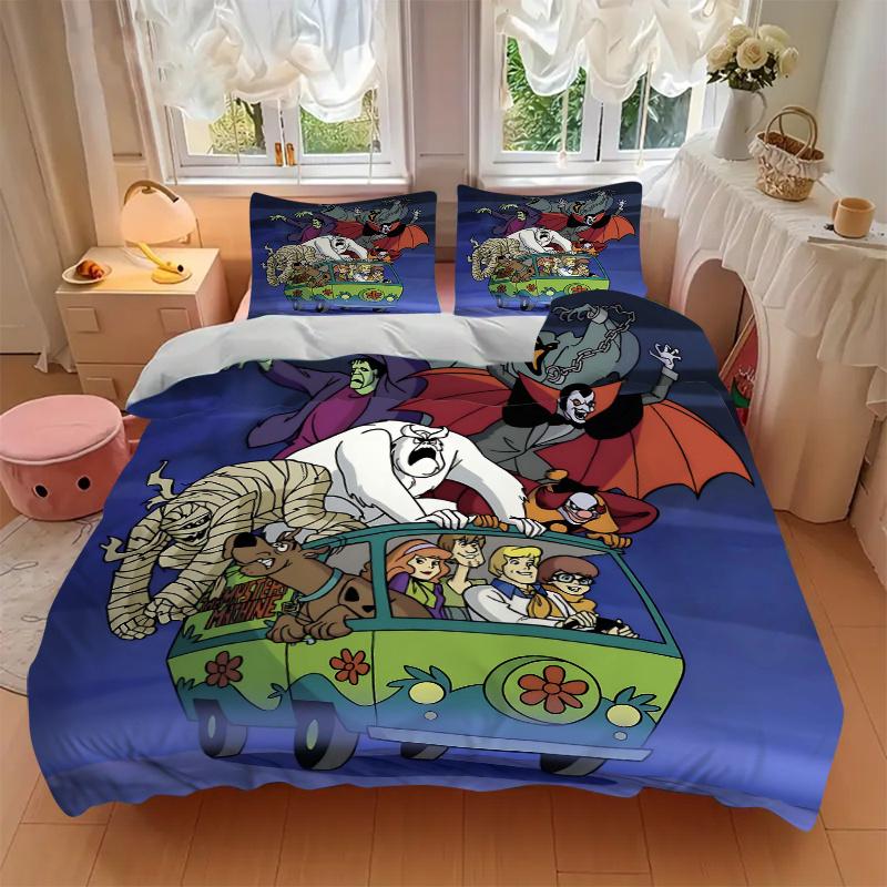 3pcs Scooby Doo and Friends Bedding Set 1 Soft Quilt Cover + 2 Pillowcases, Suitable for All Seasons.H073
