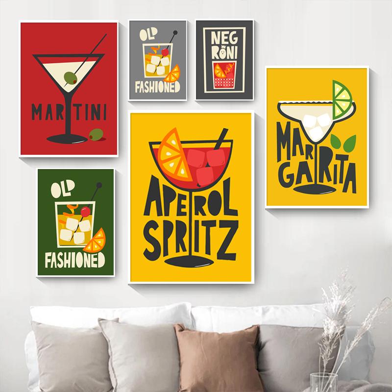 Мультфильм фруктовый сок Aperol Spritz постеры и принт Сангрия Напиток Негрони Холст Картина Клуб Бар Магазин Картина Домашний декор комнаты