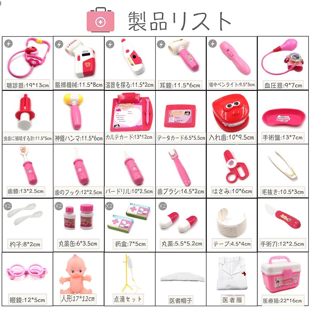 RUI YUE Pretend Doctor Doctor 34 Piece Tools with Light Sound Mini Doctor Pretend Play Nurse Clothes Hat Suitable for Children Over 6 Years Old To