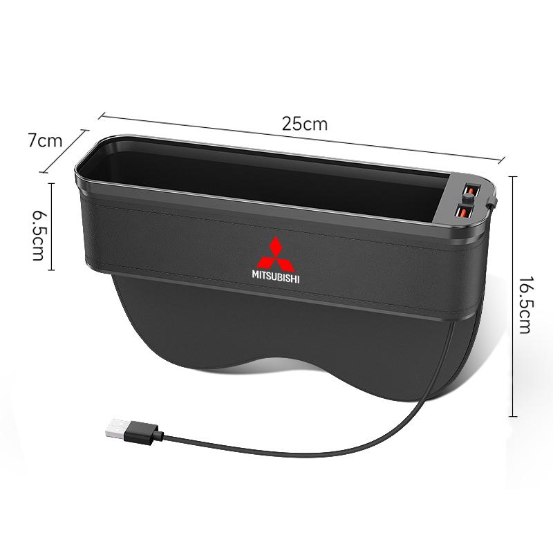 Car Seat Gap Organizer USB Charging Multifunction Storage Box For Mitsubishi Outlander Pajero Asx Lancer EX Evolution X Ralliart