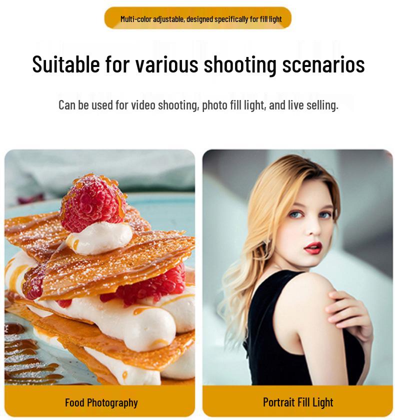 Adjustable Desktop Phone Stand with Rotating Dual Holder & Fill Light for Live Streaming