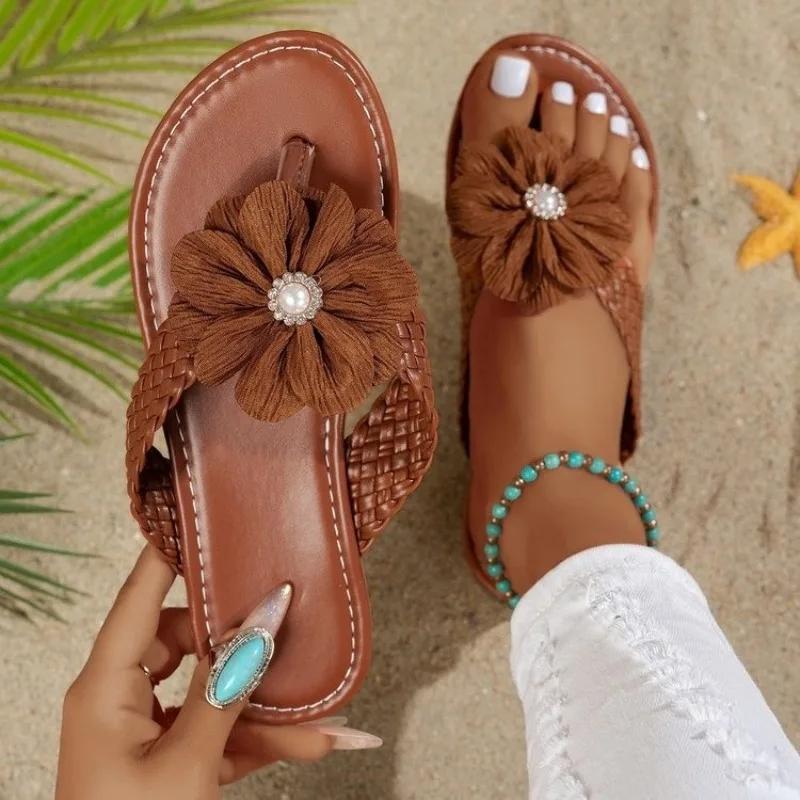 2025 Ladies Shoes Thong Sandals Women's Slippers Floral Beach Slippers Women Summer New Plus Size Flat Slippers