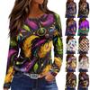 Women's Fashion Casual Slit Hem Round Neck Long Sleeve Loose Printed T-Shirt Top