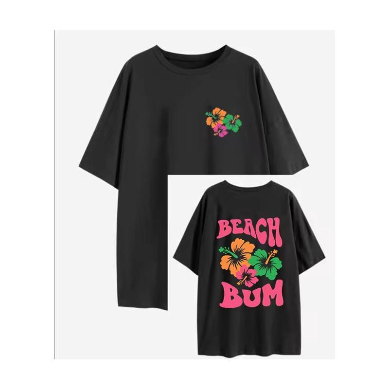 BEACH BUM 2024 Лидер продаж, свободная повседневная футболка с круглым вырезом и коротким рукавом с буквенным принтом и коротким рукавом для женщин
