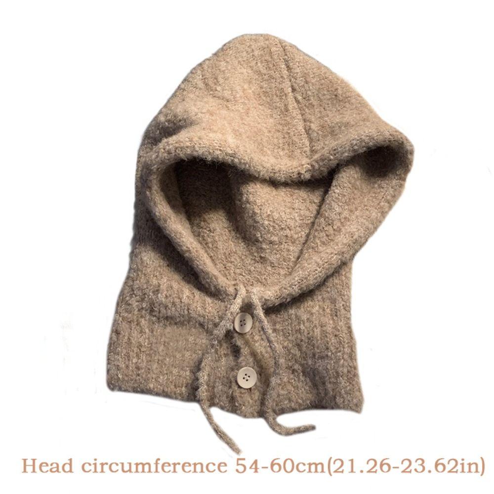 Solid Color Knitted Pullover Hat Plush Windproof Cap Korean Women Winter Balaclava  Outdoor