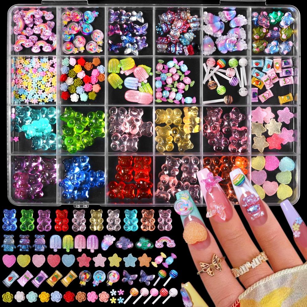 Lollipop Bead Butterfly 3D Resin Nail Charms Mix Colors Nail Accessories DIY Manicure