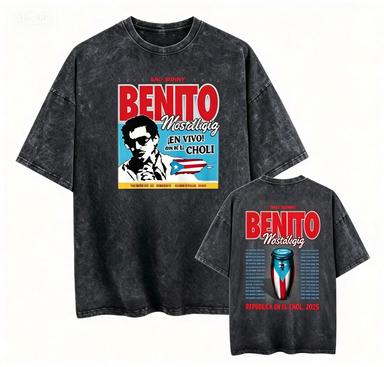 2026 new Washed Cotton Tshirt with Retro Concert Poster Print Casual Streetwear Top