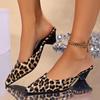 Sexy Leopard Slippers Pointed Toe Women Shoes Mid Heels Chunky Sandals 2024 Summer New Flip Flops Fashion  Slides