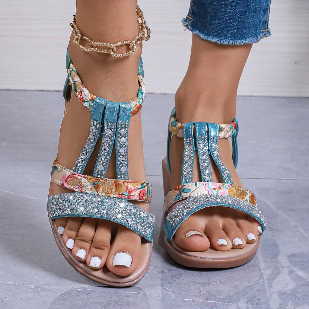 Women Wedges Sandals Summer Bohemia Rhinestones Casual Platform Sandals Female Peep Toe Outdoor Beach Shoes Sandalias De Mujer