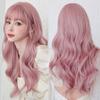 ПАРИКИ Длинный волнистый розовый парик для женщин, повседневные вечерние, натуральные синтетические волосы, парики с пушистой челкой, 24 дюйма