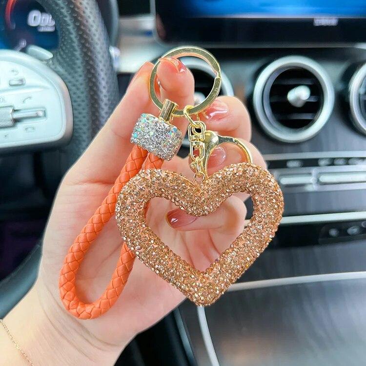 Креативная подвеска в форме сердца, полный горный хрусталь, брелок для ключей с любовью, кожаная веревка, автомобильный брелок, подвеска