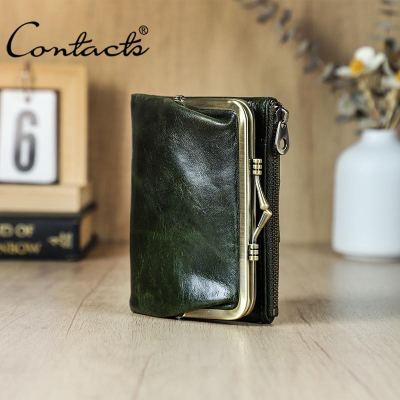 Женский кошелек из натуральной кожи, небольшой кошелек с металлическим каркасом, женский кошелек на застежке и молнии, карман для монет, держатель для кредитных карт, RFID-кошелек