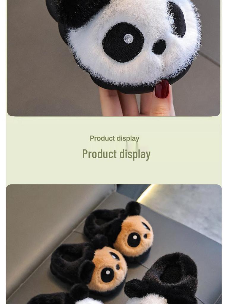 Детские зимние плюшевые тапочки-панды - Теплые хлопковые туфли без задника для мальчиков и девочек