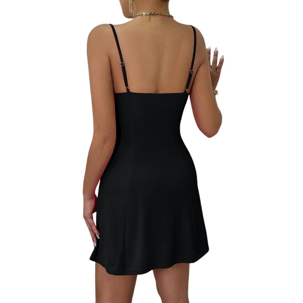 Модное женское сексуальное стильное платье-слинг с V-образным вырезом, без рукавов, на талии, однотонное