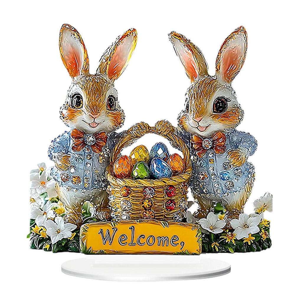 Easter 2D Flat Decoration Acrylic Statue Egg Bunny Easter Decor for Desk Spring Easter Stand Figure Indoor Home Decoration