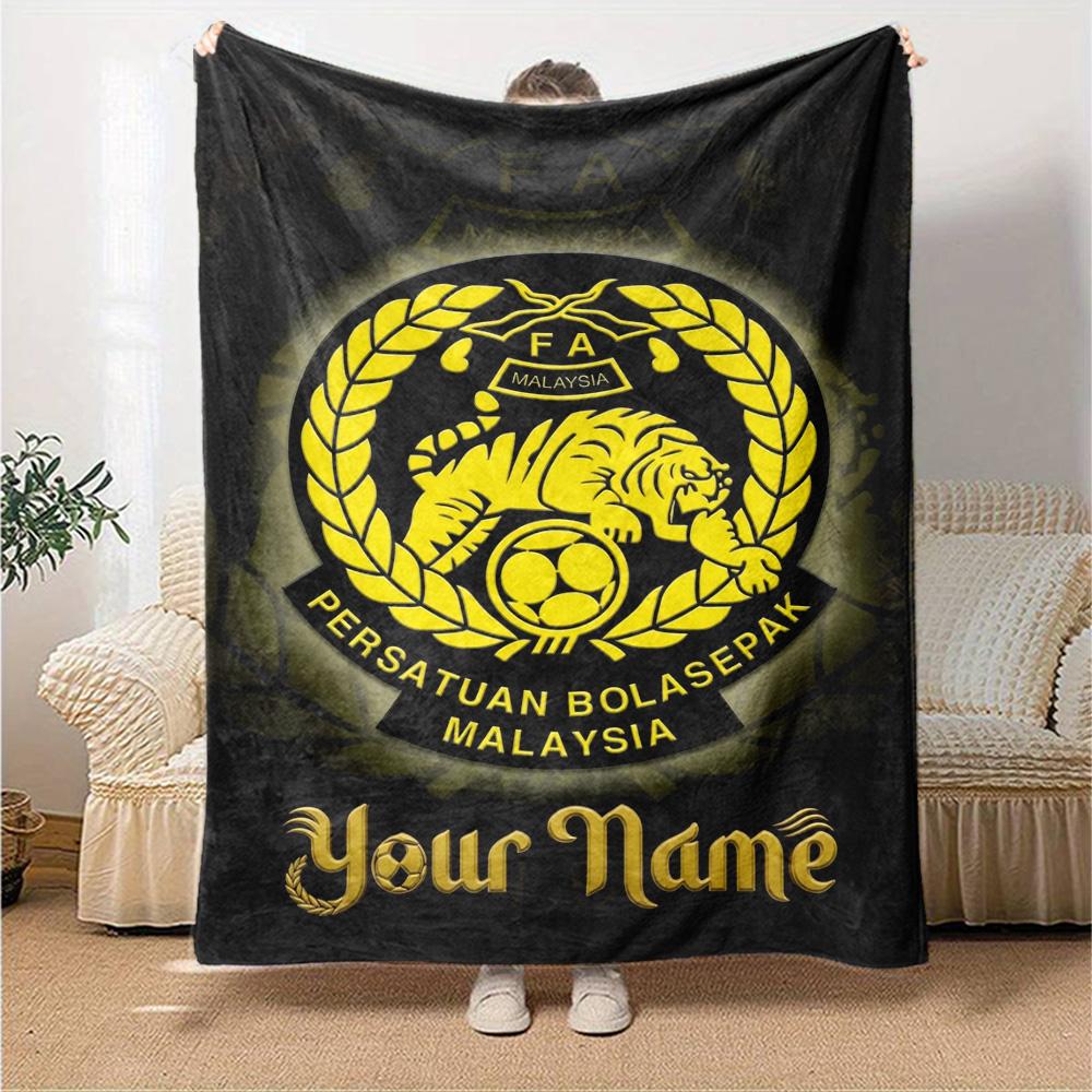 Name Custom Malaysia Football Print Flannel Blanket High Quality Warm Comfortable Cover for All Seasons Perfect for Gifts Home Decor