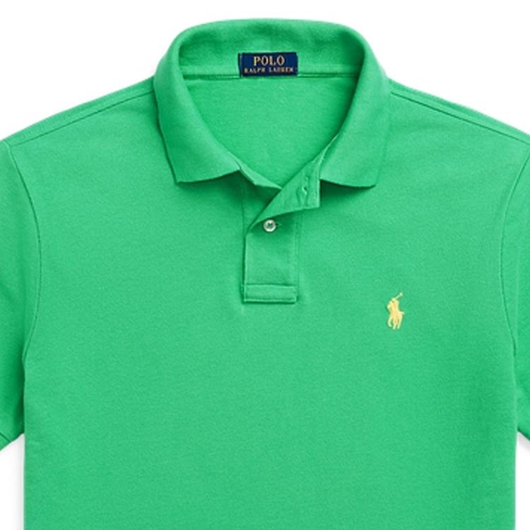 Polo Ralph Lauren однотонный вышитый логотип повседневная приталенная рубашка поло с коротким рукавом мужская рубашка зеленая 710534735-363