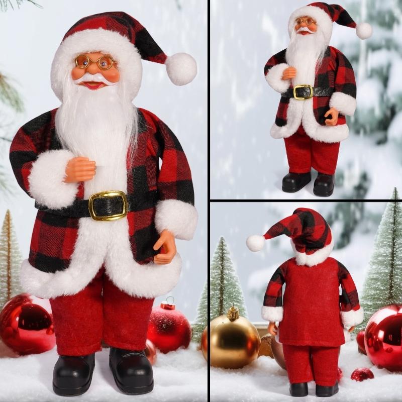62KD Christmas Standing Santa Figurine 12Inch Multicolored Santa Dolls Holiday Decors