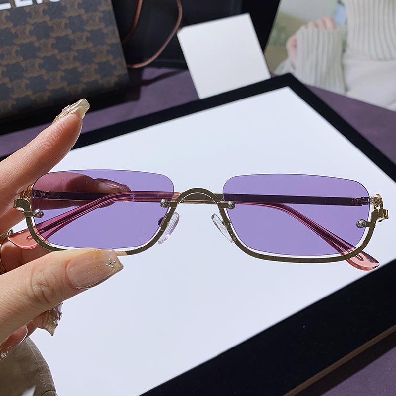 Luxury Brand Designer Small Square Women'S Sunglasses Metal Half Frame Floating Rimless Lens Sunglasses Woman Vintage Shades