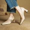 New Comfortable Leather Fashion Single Shoes Four Seasons Casual Small Leather Shoes Women's Shallow Mouth High Heel Thick Heel Large Size Shoes Bee