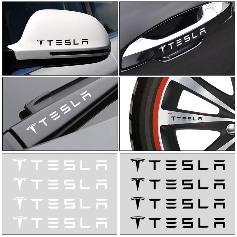 4Pc Car Door Handle 3D Stickers Tire Rear View Mirror Decals Styling For Tesla Model S Model X Model Y Cybertruck Model 3 Model Y