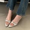 Female Slip On Footwear Silk Fashion String Bead Elegant Women Low Heel Shoes Pointed Toe Ladies Heeled Pumps Slides Shoes