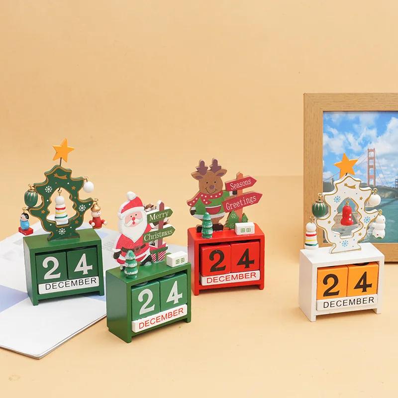 2pcs Christmas Wooden Calendar Ornament Countdown Santa Claus Snowman DIY for Tabletop Ornaments Christmas Decoration 2026