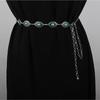 Ancient Silver Metal Waist Chain, Pine Stone Inlaid Engraved Belt, Women'S Ethnic Style With Dress Retro Chain