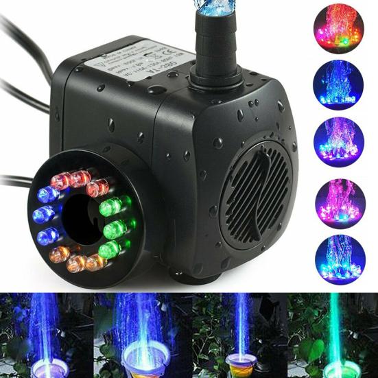15W 800L/H 12LED Mini Fish Tank Aquarium Ponds Submersible Fountain Water Pump