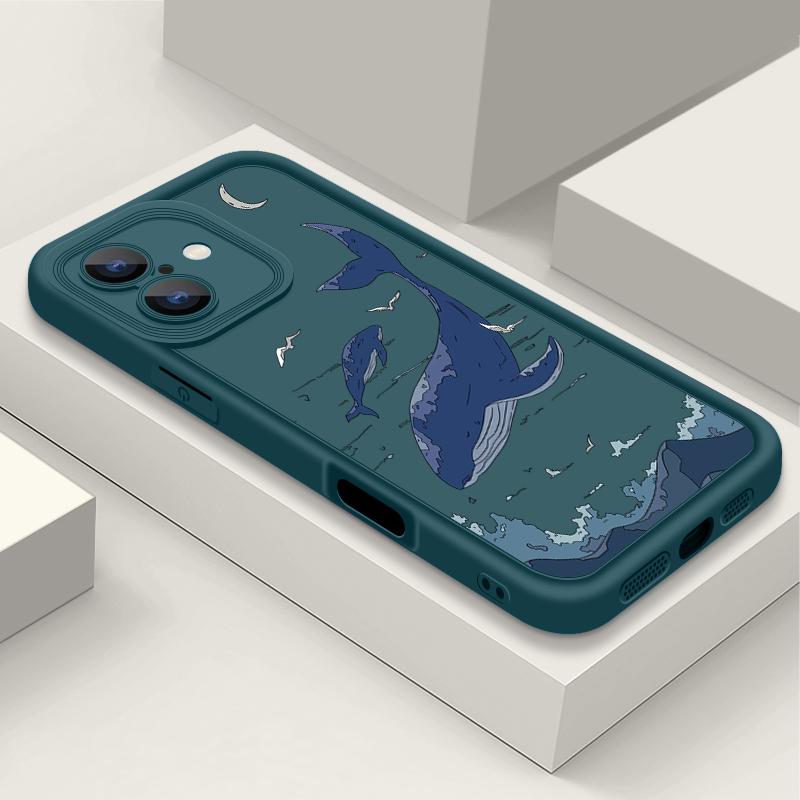 Мягкий чехол для телефона TPU с принтом кита для iPhone 16 Pro Max 16E 15 Pro 14 13 12 11, защита линз, противоударный матовый бампер