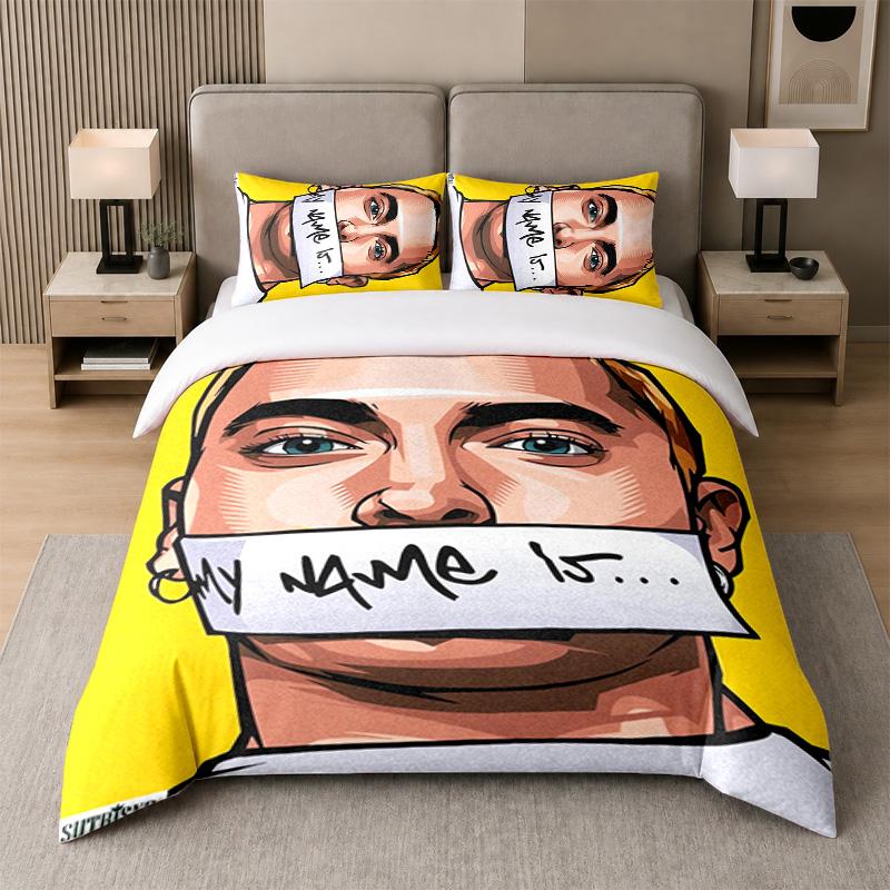 3Pcs Bed Set,Eminem 1 Duvet Cover and 2 Pillowcases, Printed Bedding Decor For Guest Room