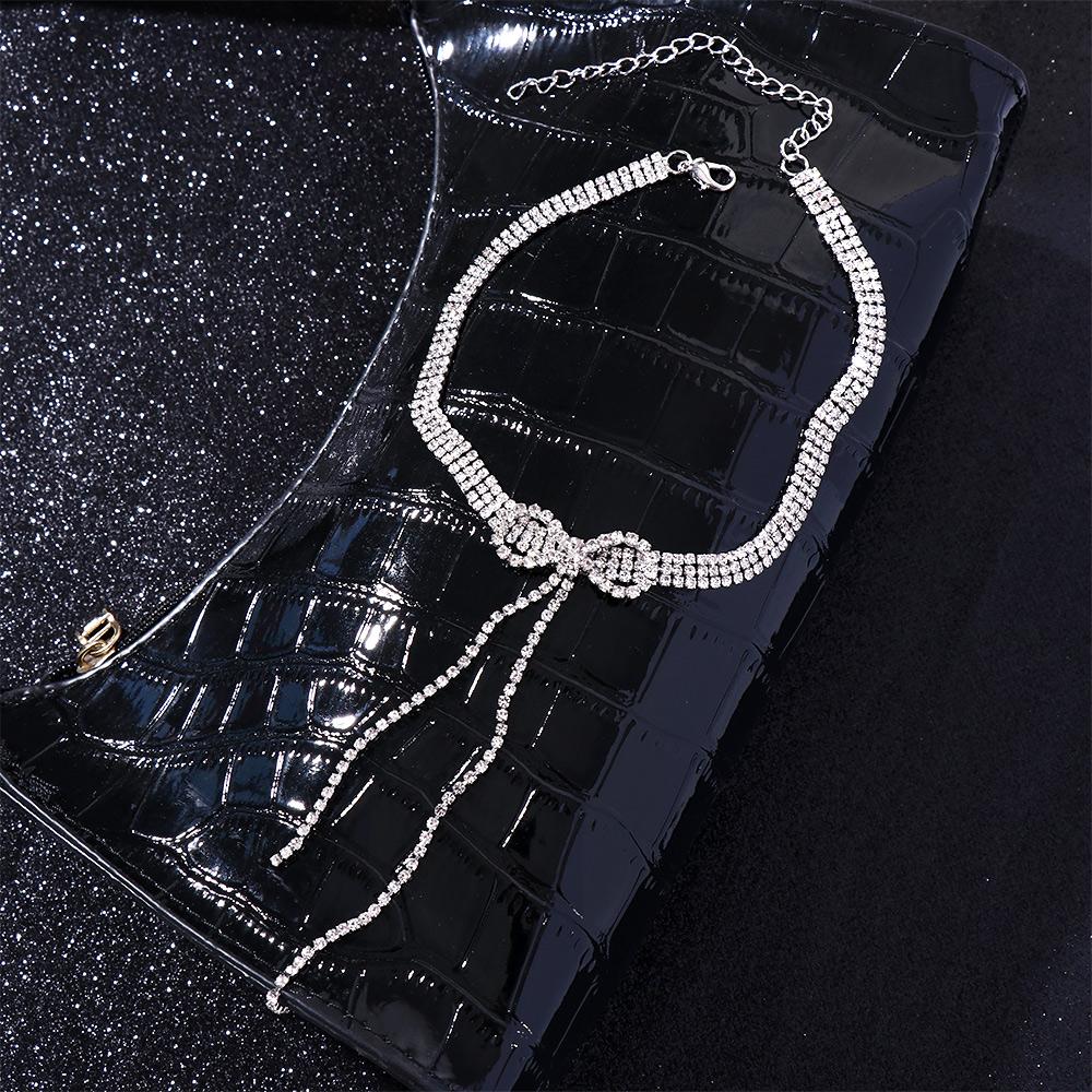 Party Trendy Chain Zircon Tassel Bow Woman Clavicle Choker Korean Necklace Neck Jewelry Crystal