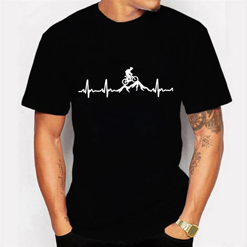 Mountain Bike Heartbeat Biking Graphics Mens T-shirts Summer Casual Short Sleeves BLACK Tshirt Clothing Tees Oversized Camiseta
